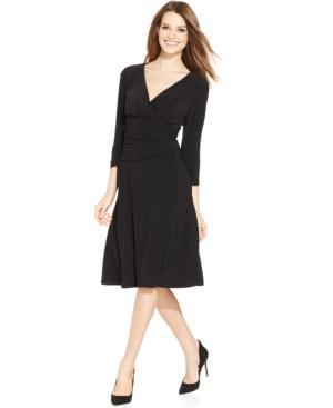 Nine West Three-quarter-sleeve Ruched Dress
