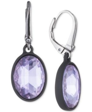Dkny Hematite-tone & Black Rubber Colored Stone Drop Earrings, Created For Macy's