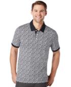 Perry Ellis Floral-print Contrast-oxford-collar Polo Shirt