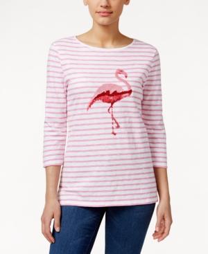 Charter Club Embellished Graphic Striped Tee, Only At Macy's