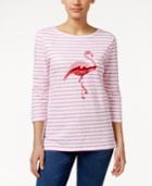 Charter Club Embellished Graphic Striped Tee, Only At Macy's