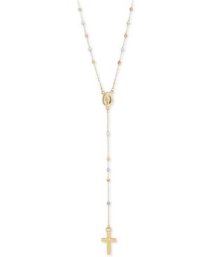 Tri-tone Beaded Rosary In 14k Gold, White Gold And Rose Gold