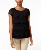 Charter Club Tiered Sheer-sleeve Top, Only At Macy's