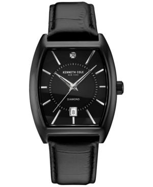 Kenneth Cole Men's Diamond Accent Ion-plated Black Leather Strap Watch 48x38mm 10030820