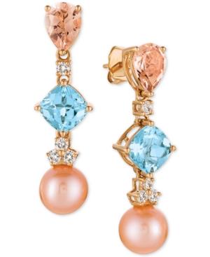 Le Vian Multi-gemstone (3-3/4 Ct. T.w.), Cultured Freshwater Pearl (9mm) And Diamond (1/3 Ct. T.w.) Drop Earrings In 14k Rose Gold