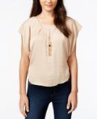 Bcx Juniors' Flutter-sleeve Top With Necklace
