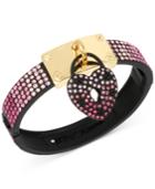 Betsey Johnson Black-tone Pave Crystal Heart Lock Hinge Bangle Bracelet