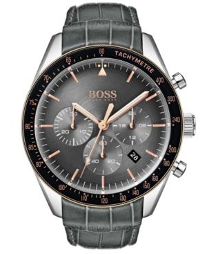 Boss Hugo Boss Men's Chronograph Trophy Gray Leather Strap Watch 44mm