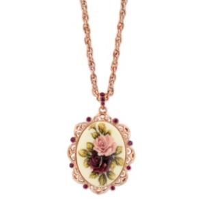 2028 Rose Gold-tone Purple Crystal Flower Oval Pendant Necklace 28