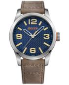 Hugo Boss Men's Paris Dark Beige Leather Strap Watch 47mm 1513352