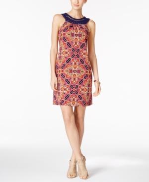 Jessica Howard Petite Crochet-trim Printed Dress