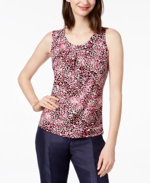 Kasper Printed Pleated-neck Shell