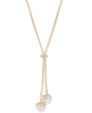 Charter Club Gold-tone Imitation Pearl & Pave Lariat Necklace, Created For Macy's