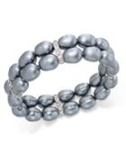 Charter Club Silver-tone Imitation Pearl Pave Stretch Bracelet, Only At Macy's