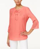 Ny Collection Petite Three-quarter-sleeve Pleated Blouse