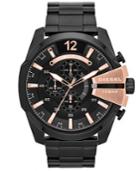 Diesel Watch, Men's Chronograph Mega Chief Black Ion-plated Stainless Steel Bracelet 59x51mm Dz4309