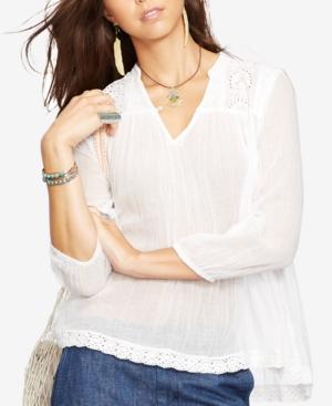 Denim & Supply Ralph Lauren Lace-inset Cotton Gauze Top