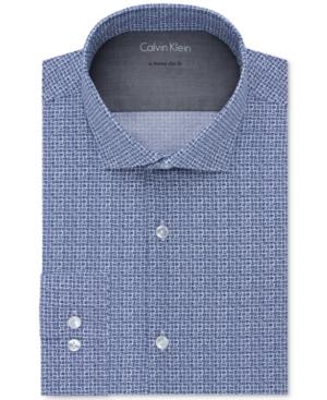 Calvin Klein Men's X Extra-slim Fit Stretch Blue Print Dress Shirt