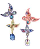 Betsey Johnson Multi-tone Multi-stone Butterfly Mismatch Drop Earrings