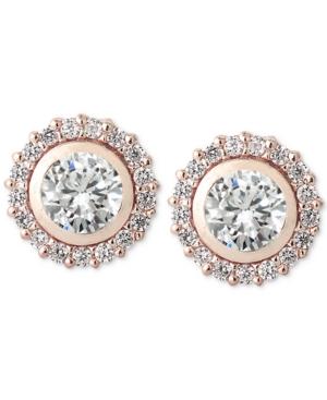 Giani Bernini Cubic Zirconia Pave Halo Stud Earrings In 18k Rose Gold-plated Sterling Silver, Created For Macy's
