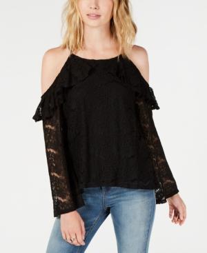 Ultra Flirt By Ikeddi Juniors' Lace Cold-shoulder Top