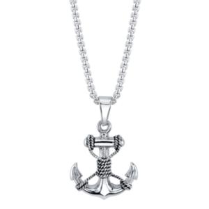He Rocks Anchor With Rope Pendant Necklace In Stainless Steel, 24 Chain