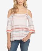 1.state Striped Ruffled Cold-shoulder Top