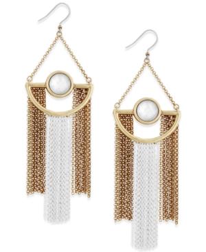 Lucky Brand Two-tone White Stone Chain Fringe Drop Earrings