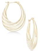 Deep Swirl Oval Hoop Earrings In 14k Gold