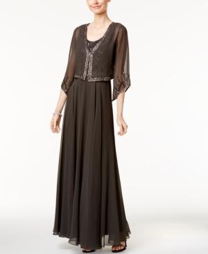 J Kara Beaded Gown And Angel-sleeve Jacket