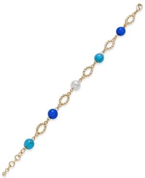 Charter Club Gold-tone Blue Bead And Pave Crystal Tennis Bracelet, Only At Macy's