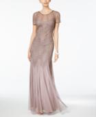 Adrianna Papell Short-sleeve Beaded Gown