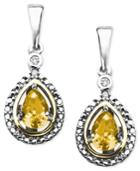 14k Gold And Sterling Silver Earrings, Citrine (3/4 Ct. T.w.) And Diamond Accent Teardrop Earrings