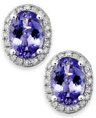 Tanzanite (1-1/2 Ct. T.w.) And Diamond (1/5 Ct. T.w.) Oval Stud Earrings In 14k White Gold