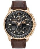 Citizen Eco-drive Men's Analog-digital Chronograph Skyhawk A-t Brown Leather Strap Watch 47mm Jy8056-04e