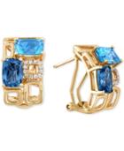 Effy Blue Topaz (4-1/4 Ct. T.w.) And Diamond (1/10 Ct. T.w.) Earrings In 14k Gold