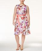 Sl Fashions Plus Size Belted Floral-print A-line Dress