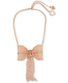 Betsey Johnson Rose Gold-tone Crystal Mesh Bow Statement Necklace