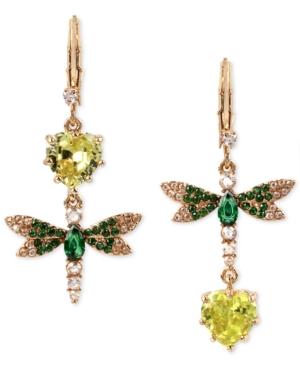 Betsey Johnson Gold-tone Crystal Heart And Dragonfly Mismatch Earrings