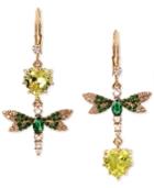 Betsey Johnson Gold-tone Crystal Heart And Dragonfly Mismatch Earrings