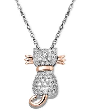 Diamond Necklace, 14k Rose Gold And Sterling Silver And Sterling Silver Diamond Cat Pendant (1/5 Ct. T.w.)