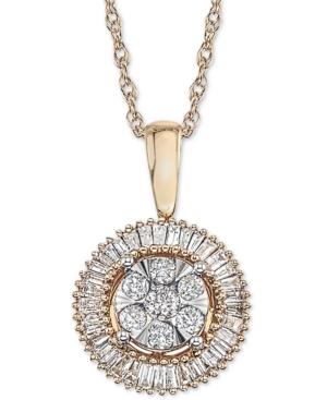 Diamond Halo Cluster Adjustable Pendant Necklace (1/3 Ct. T.w.) In 14k Yellow & White Gold