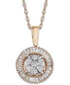 Diamond Halo Cluster Adjustable Pendant Necklace (1/3 Ct. T.w.) In 14k Yellow & White Gold