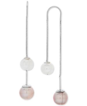 Gray And White Cultured Freshwater Pearl (8mm) Threader Earrings In Sterling Silver (also Available In Blush And White)