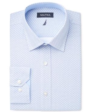 Nautica Men's Classic/regular Fit Light Blue Print Dress Shirt