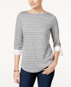Charter Club Striped Woven Sleeve Top, Created For Macy's