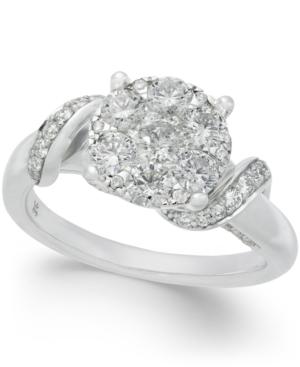 Diamond Cluster Swirl Engagement Ring (1-1/4 Ct. T.w.) In 14k White Gold