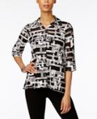 Jm Collection Petite Textured Mesh Shirt, Only At Macy's