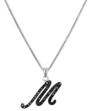 Sterling Silver Necklace, Black Diamond M Initial Pendant (1/4 Ct. T.w.)