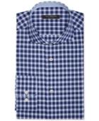 Isaac Mizrahi Slim-fit Blue Dobby Check Dress Shirt